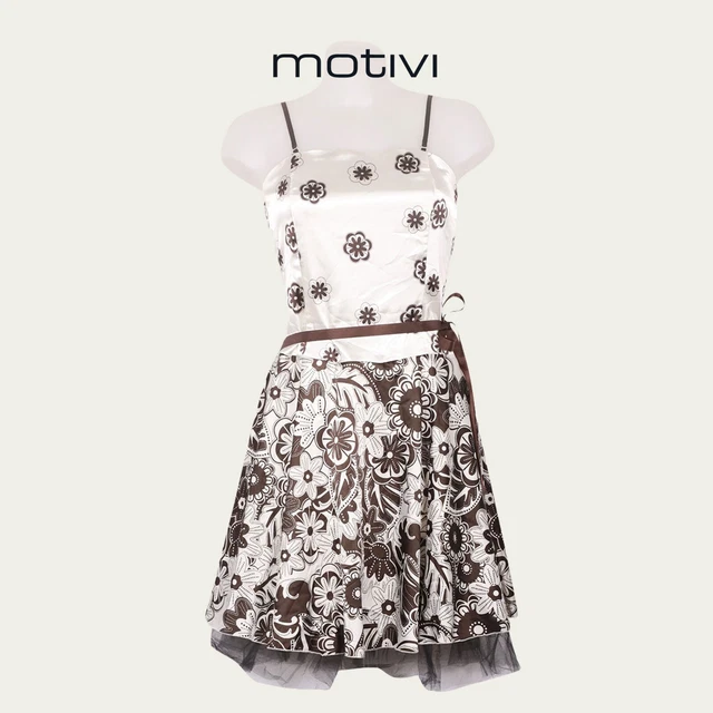 MOTIVI VESTITO TG 40 raso avorio bianco nero tulle mini abito