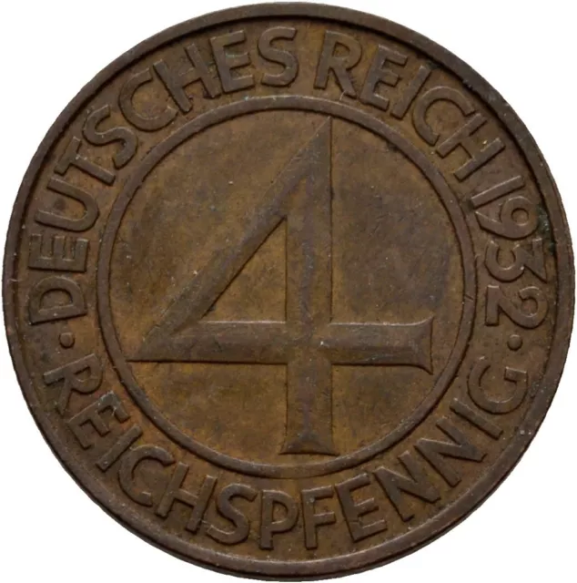 Deutsches Reich 4 Reichspfennig 1932 D Münze  5 g  Original #TCK278