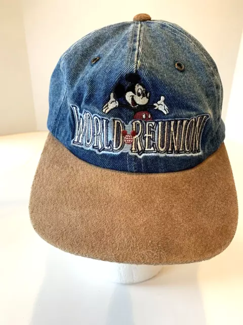 Walt Disney World 25th Anniversary Mickey Mouse Denim/ Suede Strap Back Hat Cap