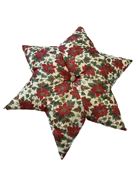 Handmade Christmas Star Shaped Cushions Poinsettia Print Fabric 2