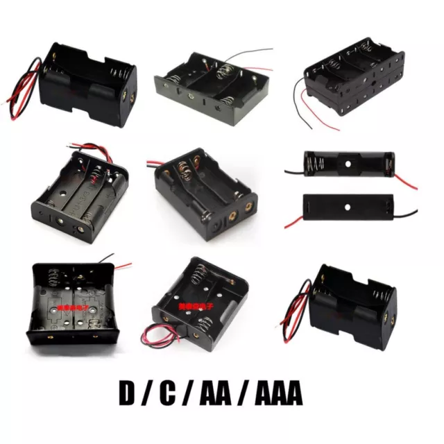 Battery Holder 1 2 3 4 6 8 x D / C / AA / AAA Black Cell Open Box With Wire