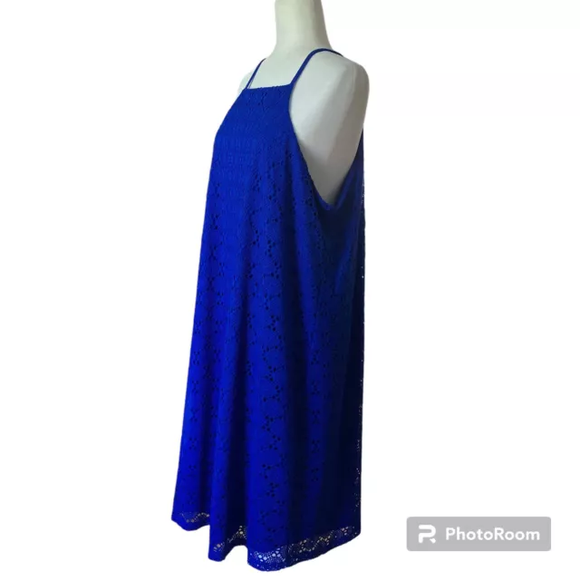 Nine West Sz 16 Royal Blue Sleeveless Lace Apron Shift Lined Dress Summer EUC