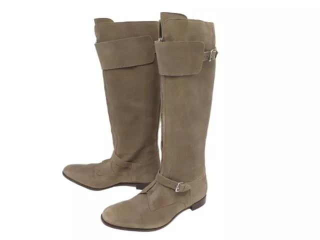 Chaussures Bottes Hermes Cavalieres 39.5 En Daim Taupe Leather Boots 2000€