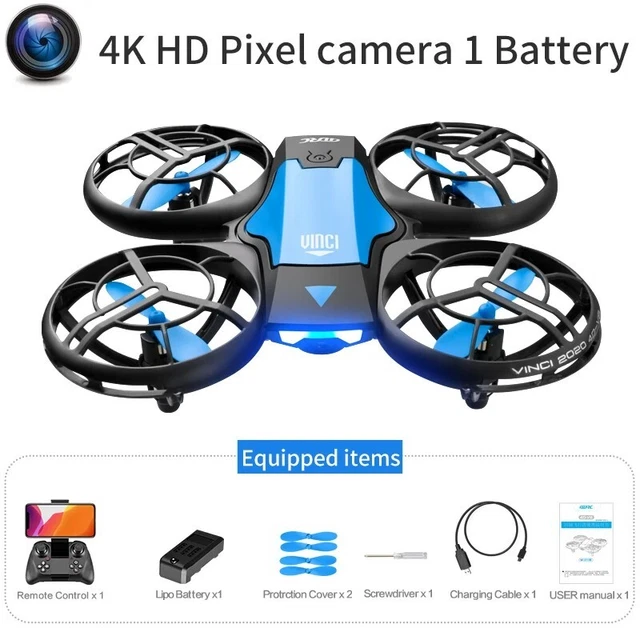 Drone Enfant 4DRC V8 Mini - 3 Batteries, 27 Min D'autonomie - Mode Sans Tête, Altitude Hold - Bleu