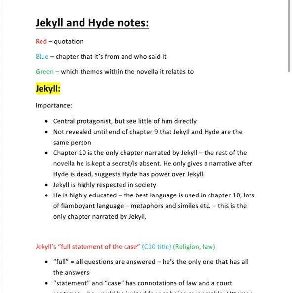 Gcse English Literature Jekyll And Hyde Revision Notes Aqa Emailed