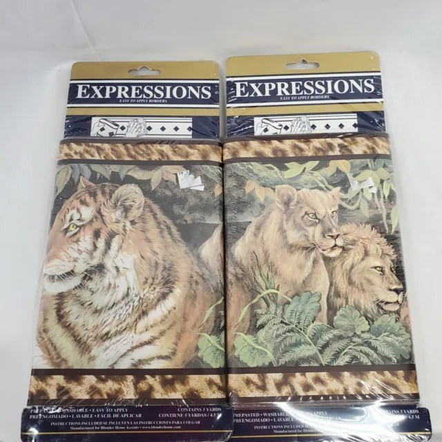 2 Expressions African Animals Big Cats Wall Paper Border Lion tiger 5 Yards Each