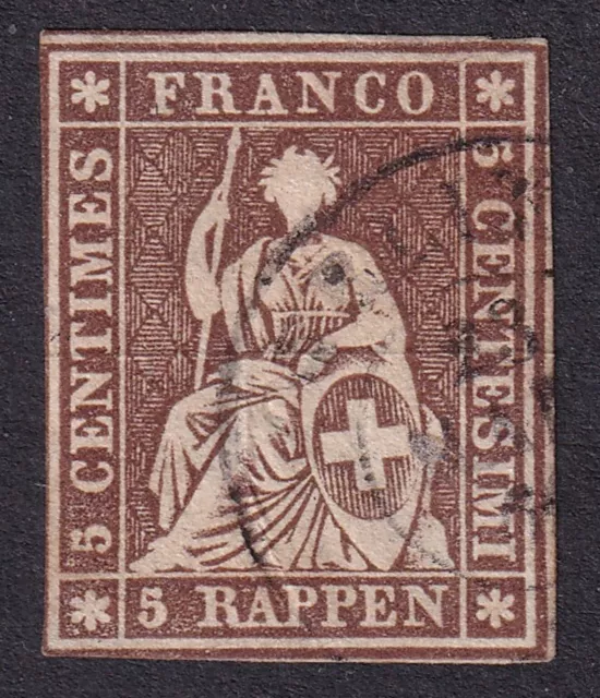 SWITZERLAND 1854-62 Strubel 5r Brown SG 47 Used (CV £25)