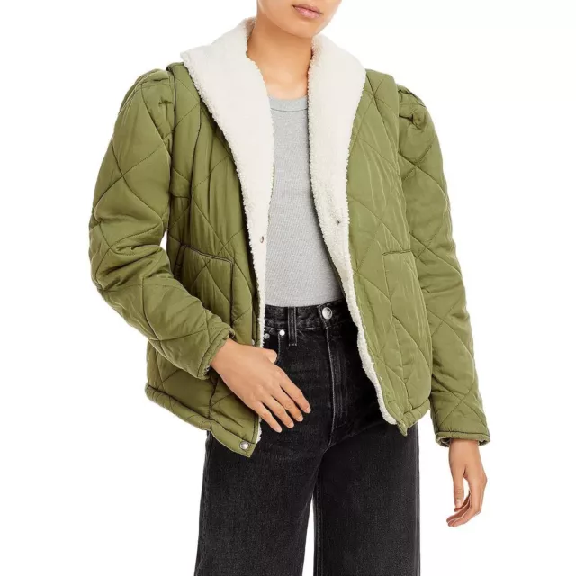 [BLANKNYC] Womens Faux Fur Trim Quilted Puffer Jacket Green M