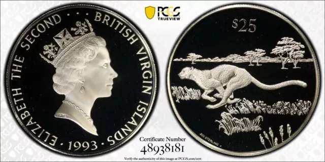 1993 FM British Virgin Islands Silver $25 Cheetah - PCGS PR70 DCAM