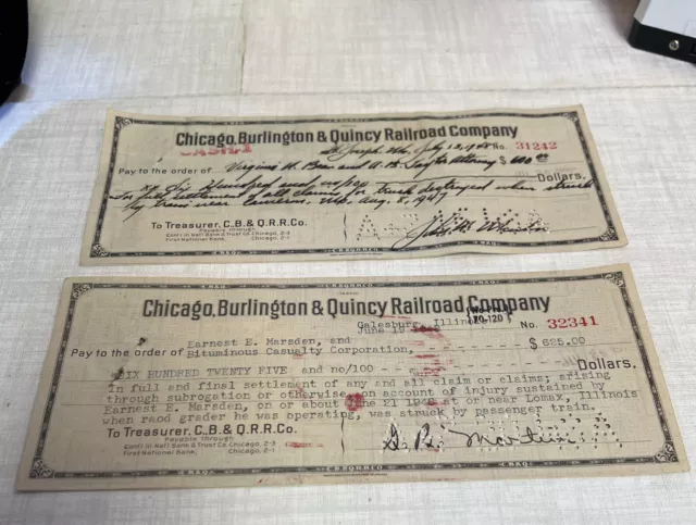 1948 Chicago Burlington Quincy Railroad Company Cancelled Checks Settlement