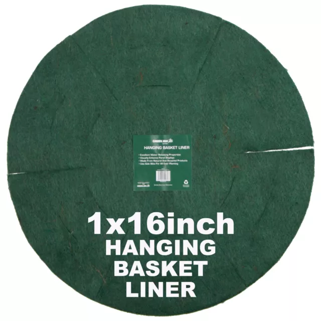 Hanging Basket Planter Liner 16" Inch Soft Natural Fibre Insert Green Jem Hbbl12