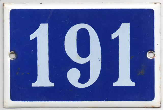 Old blue French house number 191 door gate plate plaque enamel steel metal sign
