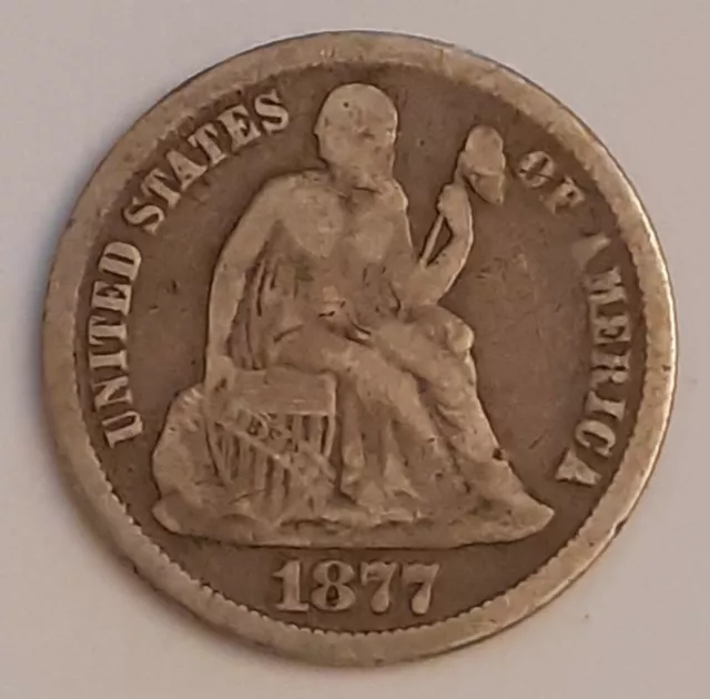 1877 Seated Liberty Dime America USA 10c - Lovely Condition (FREEPOST)