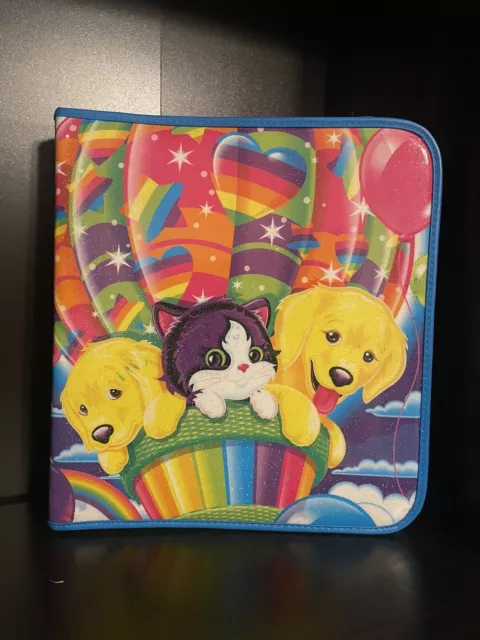 Lisa Frank Rainbow Hot Air Balloon Puppies & Kitten 3-Ring Zipper Binder As Is