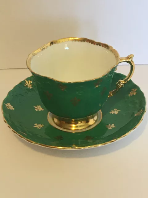 Antique Vintage Aynsley green gold tea cup teacup and saucer