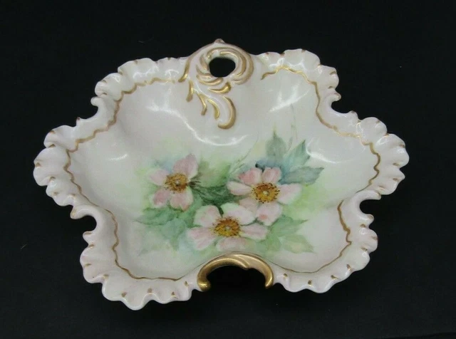 VTG Hand Painted Floral Ruffled Edge Ceramic Candy Dish 8 1/2" 1964 Lilla Belle