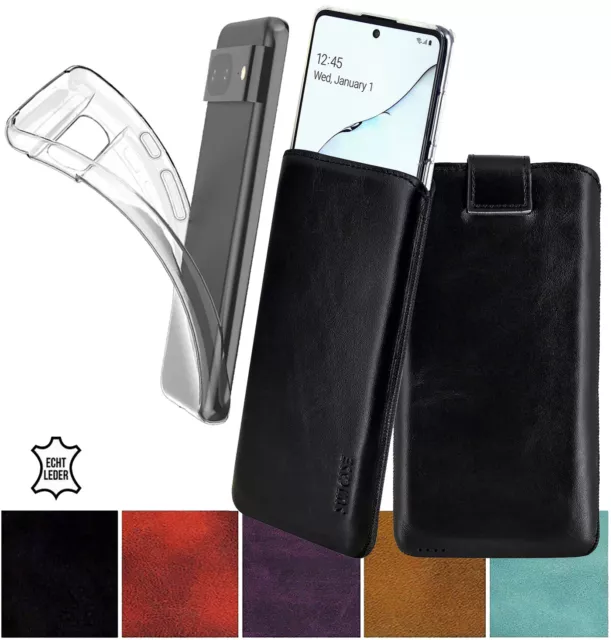 Suncase® Hülle Tasche Echt Leder Handy Etui + Silikon Case für Google Pixel 8 5G