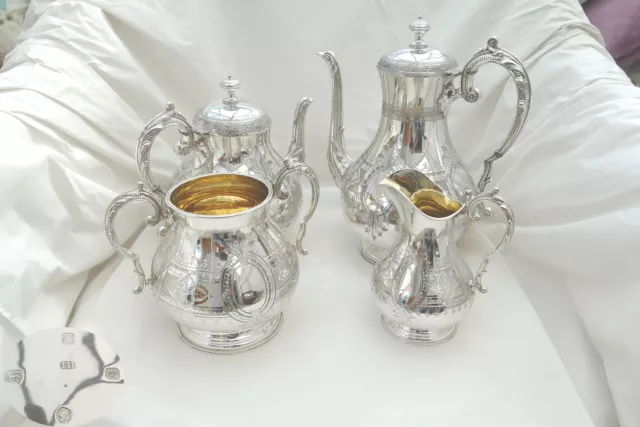 Rare Victorian Hm Sterling Silver 4 Piece Tea Set 1870