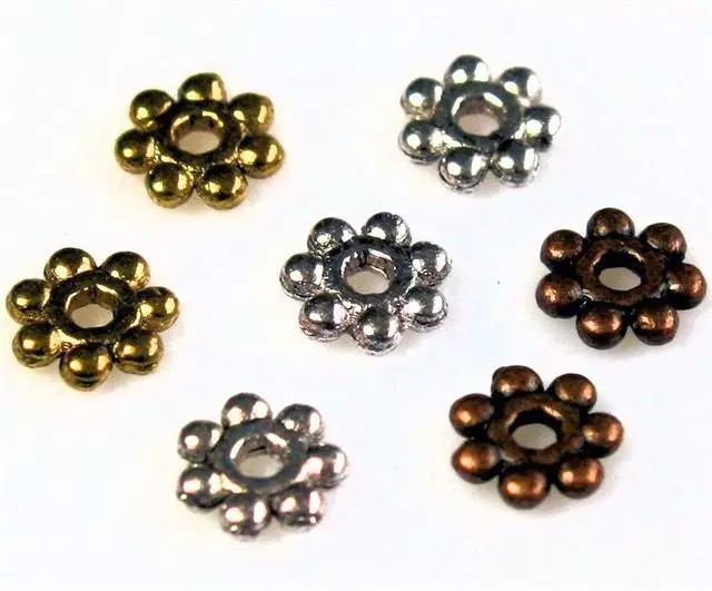 DAISY SPACER BEADS 4mm 100 PER BAG TIBETAN SILVER / GOLD / COPPER