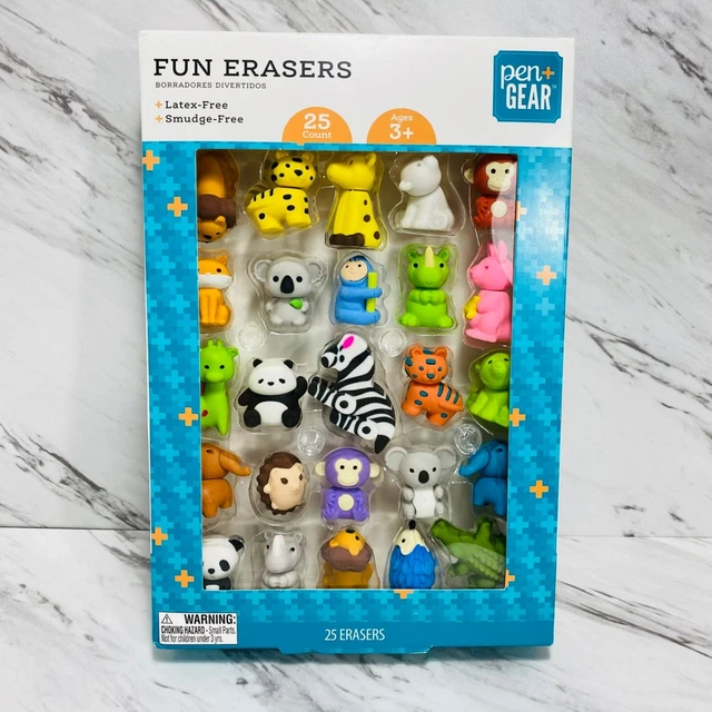 PEN+GEAR 3D REWARD erasers, safari animals, 25 count multicolor NEW 9.