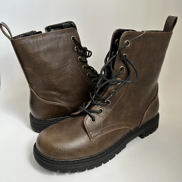 SO Reindeer Women's Combat Boots Brown Size 9.5 MED Polyurethane Zipper Closure