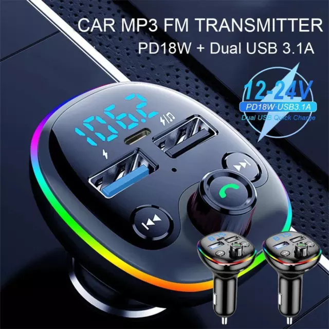 1 x Bluetooth 5.0 Wireless Handsfree Car FM Transmitter MP3-Player USB-Ch V9E0