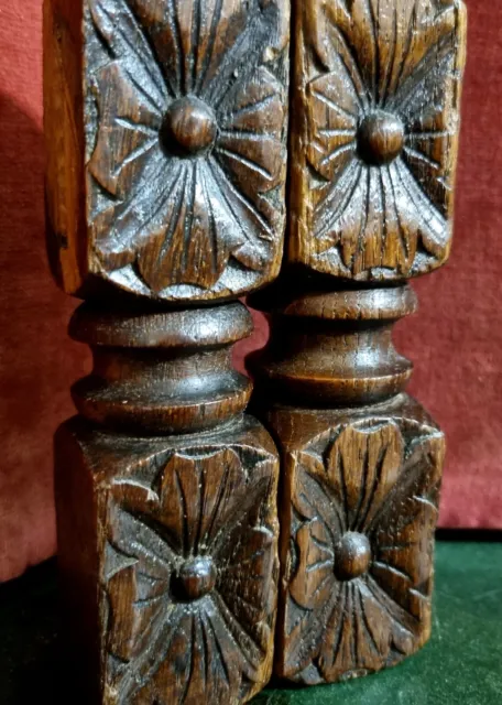 2 Victorian rosette wood carving Column Antique french architectural salvage 5"9 3