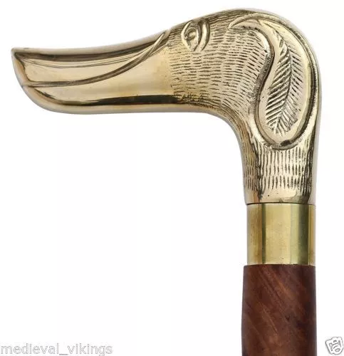 Brass Dog Head Handle Walking Stick Vintage Wooden Cane Designer Antique Gift