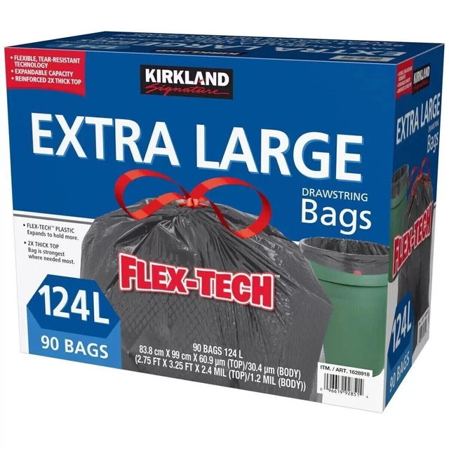 KIRKLAND SIGNATURE FLEXTECH Extra Large Drawstring Trash Bags, Black