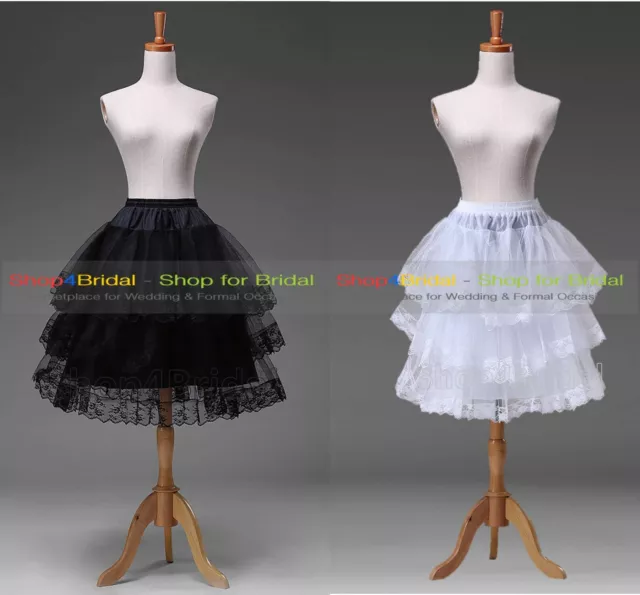 Knee Length Lace Edge Hoopless Bridal Underskirt Crinoline Petticoat Slips TUTU