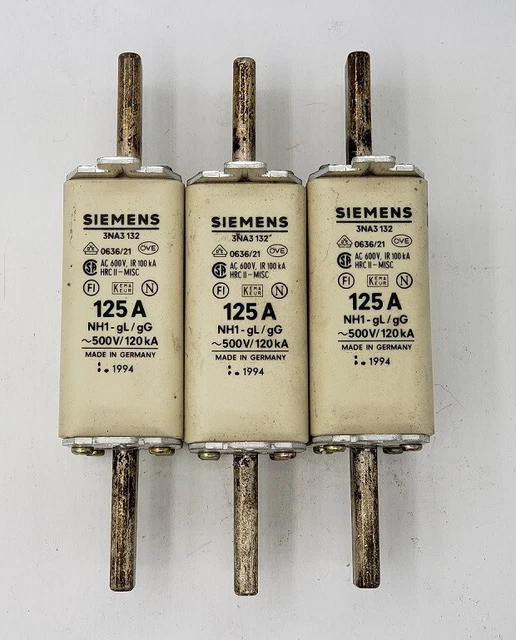 3x Siemens Sécurité 3NA3 132 Insert Fusible 125 A 500V 3NA3132 NH1