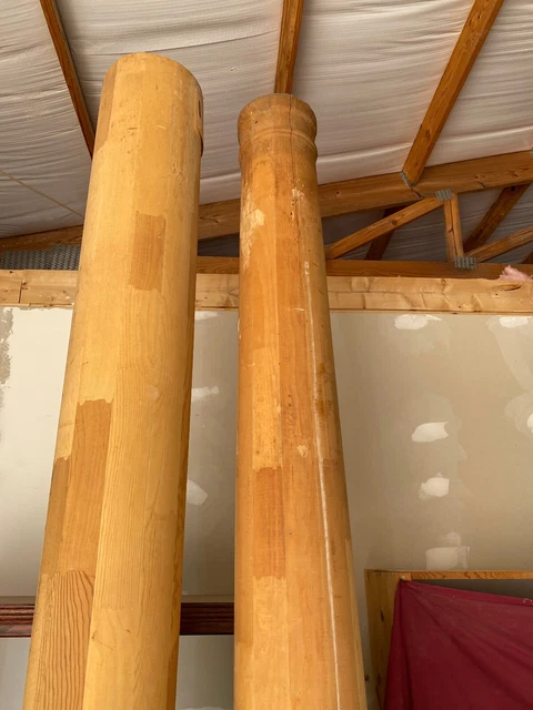 Salvage Architectural -Two 115" Unfinished Columns With Bases   (5 5