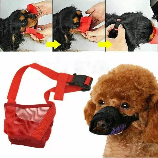 Adjustable Pet Dog Mask Mouth Muzzle Fabric Nylon Grooming Stop Bark Bite Chew 6
