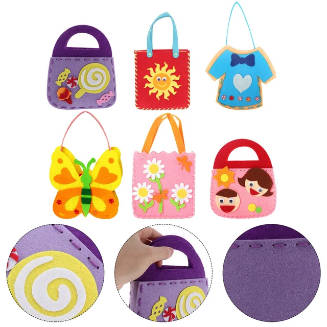Kit de fabricación de bolsos de mano de 6 piezas hágalo usted mismo vellón hecho a mano kit de fabricación de bolsos (estilo aleatorio)