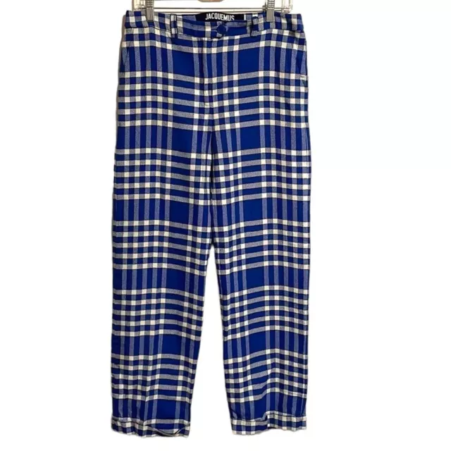 Jacquemus La Reconstruction Straight Leg Plaid Pants Cornflower Blue White 8 2