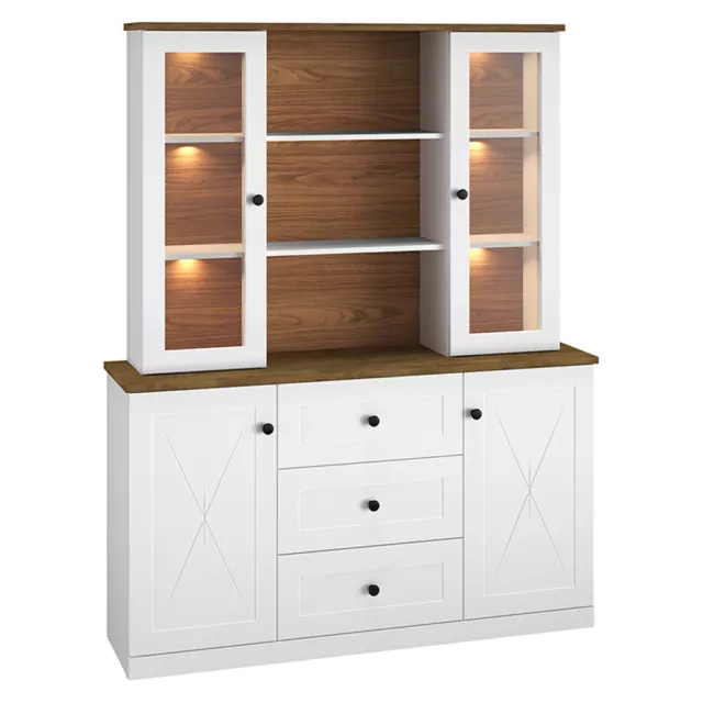 Buffetschrank Landhaus weiß Anrichte Buffet Sideboard LED Esszimmer Küche Eiche