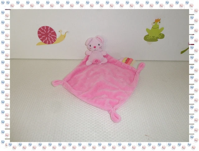 A  - Doudou Peluche Souris Rose Mouchoir  Etiquettes Nicotoy