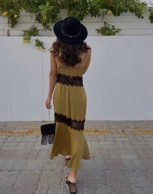 ZARA CONTRAST CAMISOLE Dress With Lace Size S Olive Green Bloggers Favourite 15.99 PicClick UK