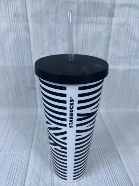 RARE STARBUCKS Black and White Zebra Stripe Venti 24oz Cold Cup Tumbler