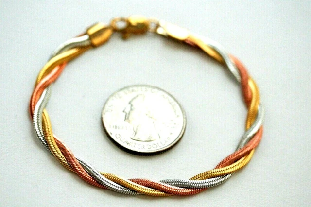 22K 23K 24K Thai Baht Dp Multicolor Gold ~ Braided Yellow White Omega Bracelet
