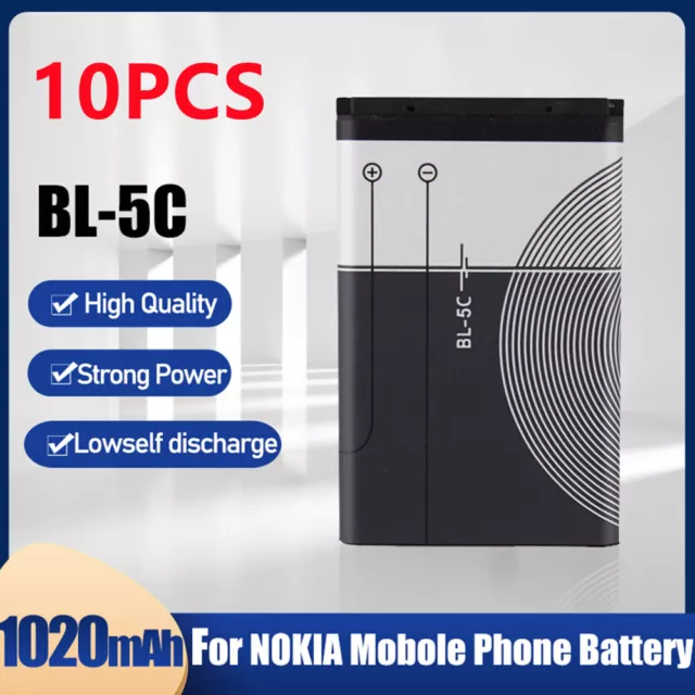 10PCS 1020mah BL-5C Battery For Nokia N70 N91 N72 E60 1100 3110 3650 7600 Phone