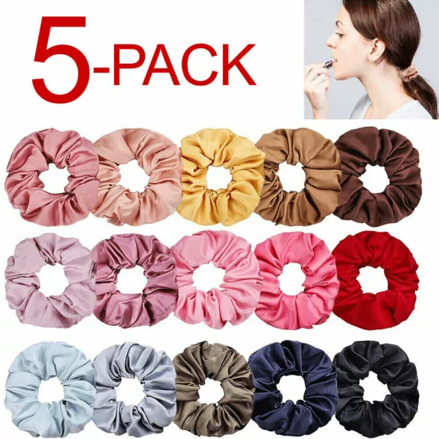 5-PACK Women Silky Satin Hair Scrunchies Elastic Hair Bands Ponytail Hair Tie