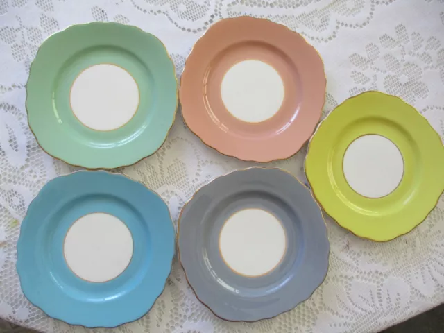 Vintage Colclough English Bone China Side Plates X 5 - All Different Colours