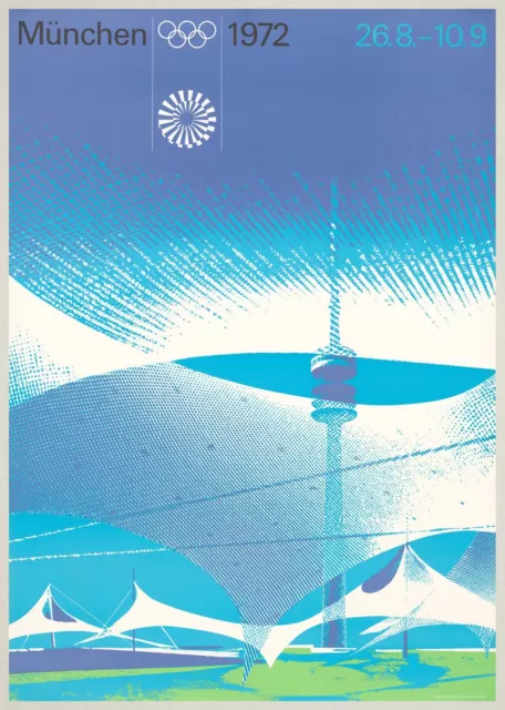 Original 1972 Munich Olypmics "Stadium" Poster by Otl Aicher - linen backed