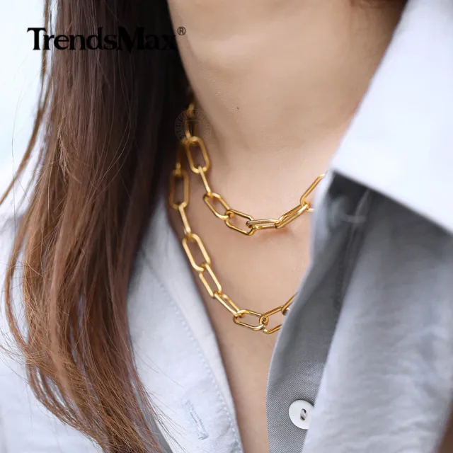 Double Layered Gold Plated Stainless Steel Paperclip Rolo Chain Necklace Toggle