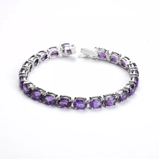 Tennisarmband aus Sterlingsilber mit natürlichem violettem Amethyst, 8 x 6...