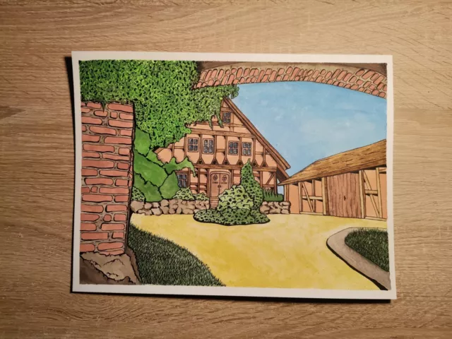 Imagen de acuarela, casa de entramado de madera, acuarela, pintura, acuarela, original, Roloff 3