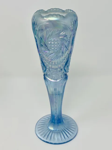 Fenton Art Glass Iridescent Pinwheel Pattern Bud Flower Vase Aqua Turquoise