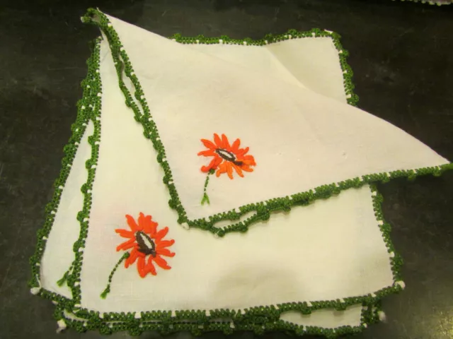 6 anciennes petites serviettes a thé broderie brodées main decor floral