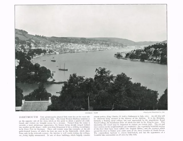 Dartmouth & River Dart Devon Antique Old Victorian Picture Print 1900 ROC#70